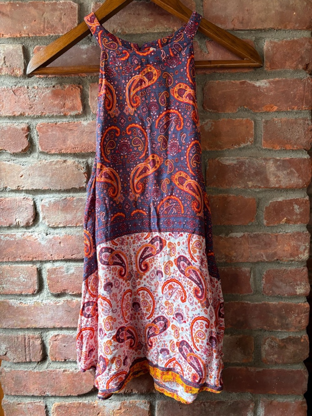 Paisley Sleeveless Boho Top - Navy, Orange & White